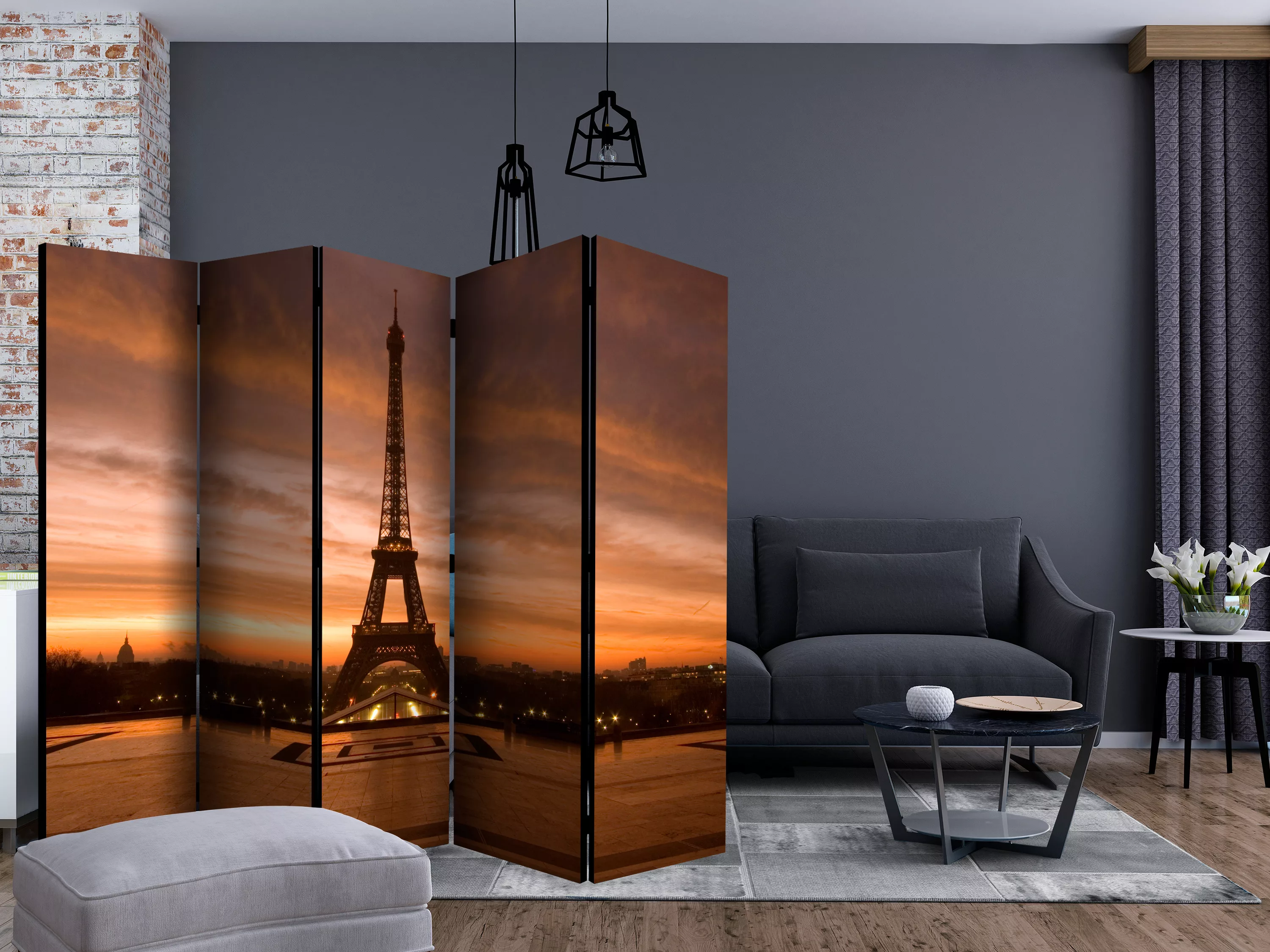 5-teiliges Paravent - Eiffel Tower At Dawn Ii [room Dividers] günstig online kaufen
