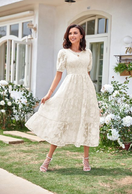 SEGUEN Sommerkleid Damen Rundhalsausschnitt Rüschen Bubble Sleeve Layered F günstig online kaufen