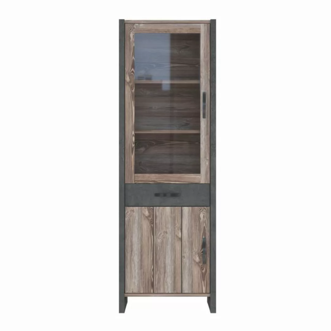 FORTE Stauraumvitrine 2 Türen, 1 Schublade, Beton / Kiefer Dekor - 67,7x205 günstig online kaufen