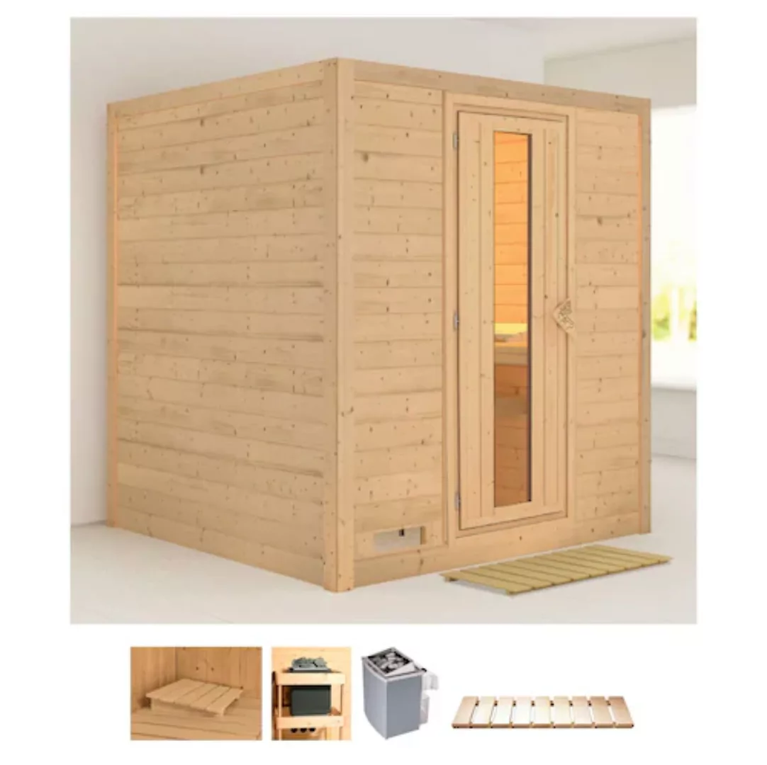 Karibu Sauna »Menja«, (Set), 9-kW-Ofen mit integrierter Steuerung günstig online kaufen