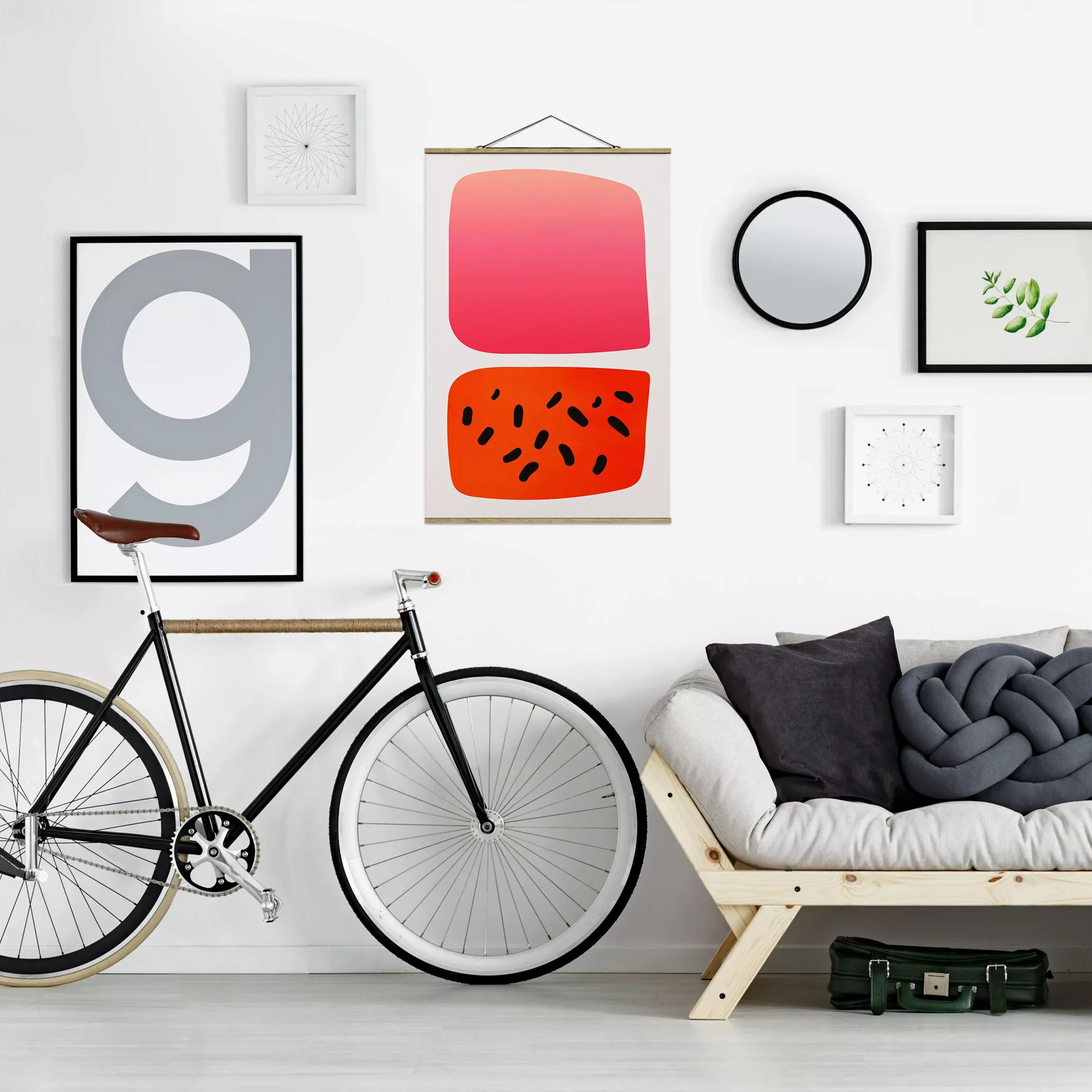 Stoffbild mit Posterleisten Abstrakte Formen - Melone und Rosa günstig online kaufen