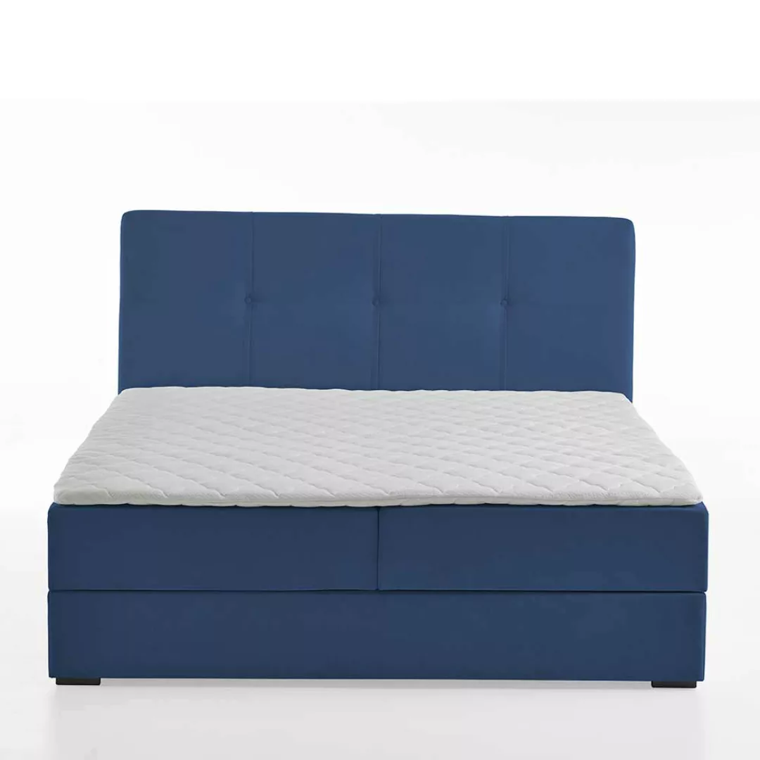 Stauraum Polsterbett in Blau Webstoff 118 cm hoch günstig online kaufen