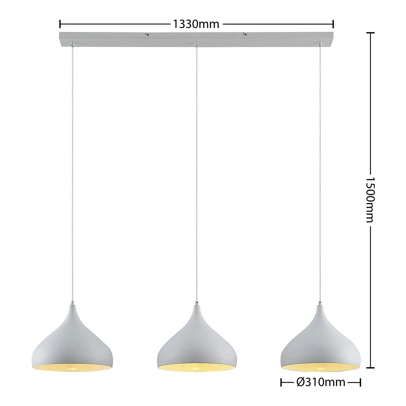 Lindby Pendelleuchte Elamira, weiß, Alu, 133 cm, 3-flg. günstig online kaufen