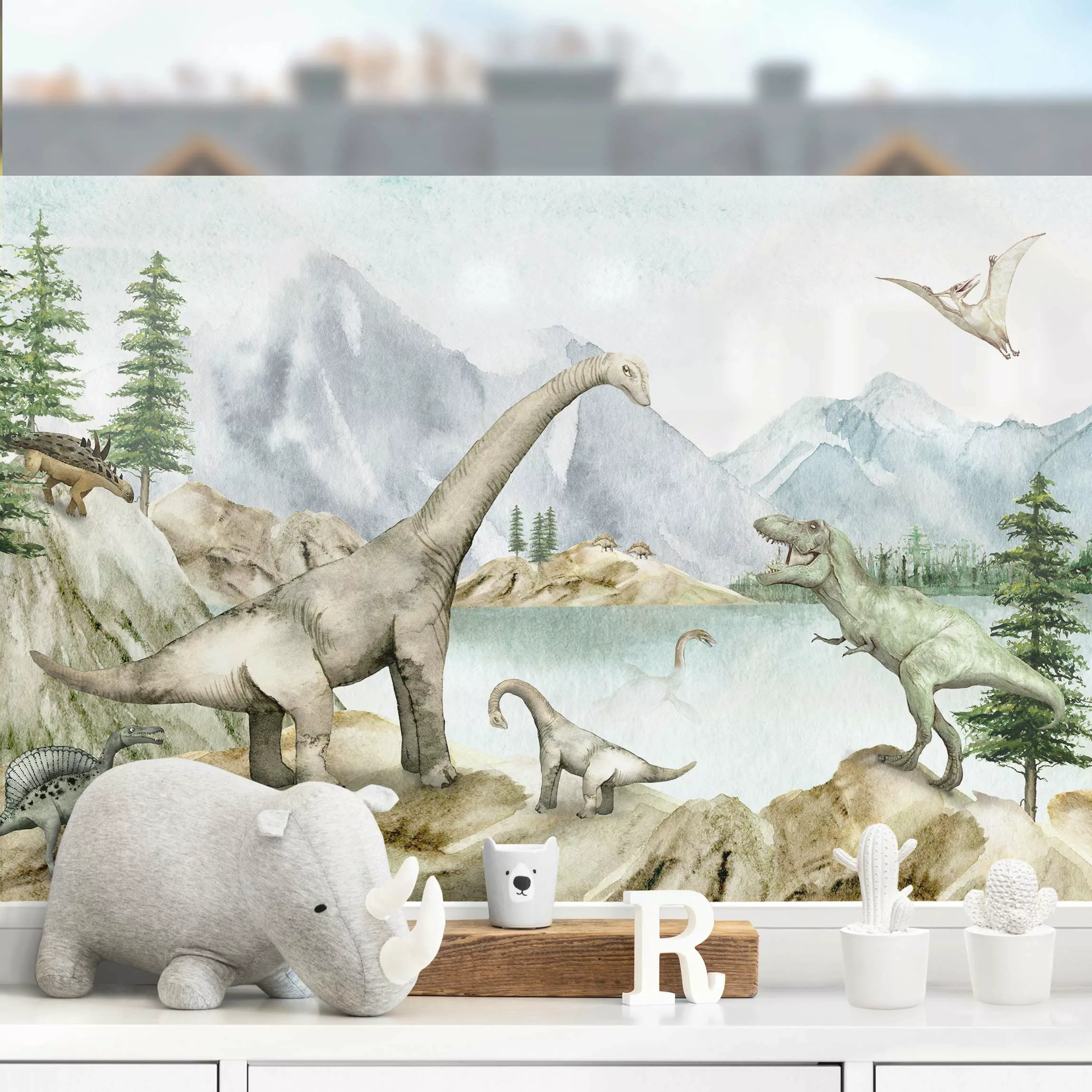 Fensterfolie Urzeitliche Oase der Dinosaurier günstig online kaufen