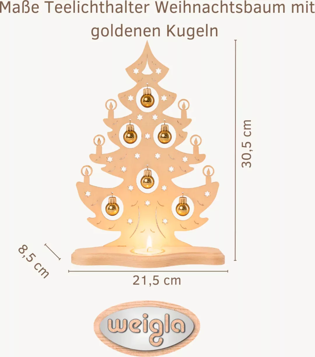 Weigla Teelichthalter »Weihnachtsbaum mit goldenen Kugeln, NATUR«, Erzgebir günstig online kaufen