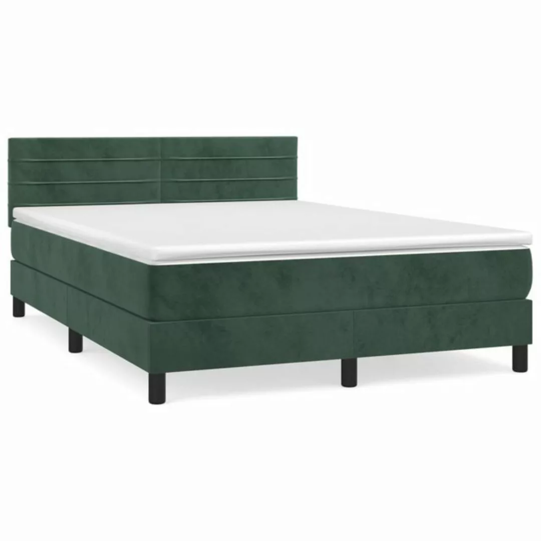 vidaXL Boxspringbett Boxspringbett mit Matratze Dunkelgrün 140x200 cm Samt günstig online kaufen