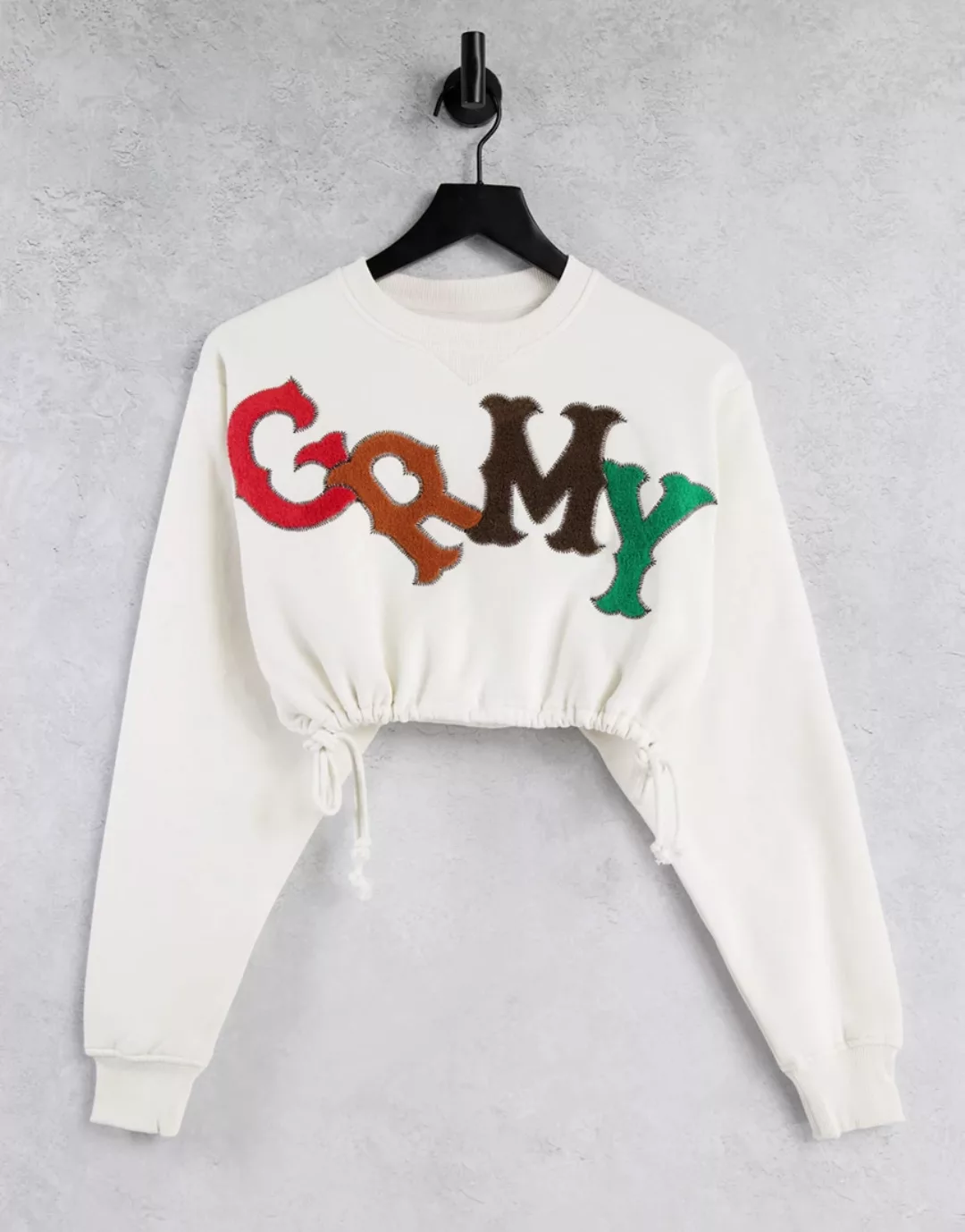 Grimey – Kurzes College-Sweatshirt mit mehrfarbigem Logo-Weiß günstig online kaufen