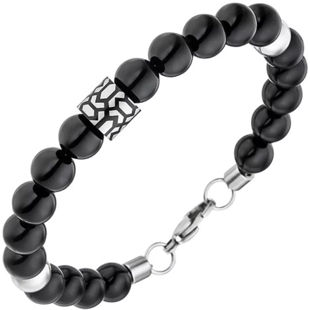 SIGO Herren Armband Onyx Kugeln mit Edelstahl 21 cm Herrenarmband schwarz günstig online kaufen