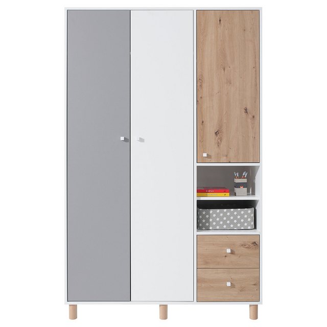 Lomadox Kleiderschrank FAIRFAX-133 120cm breit, in weiß mit Eiche und grau günstig online kaufen