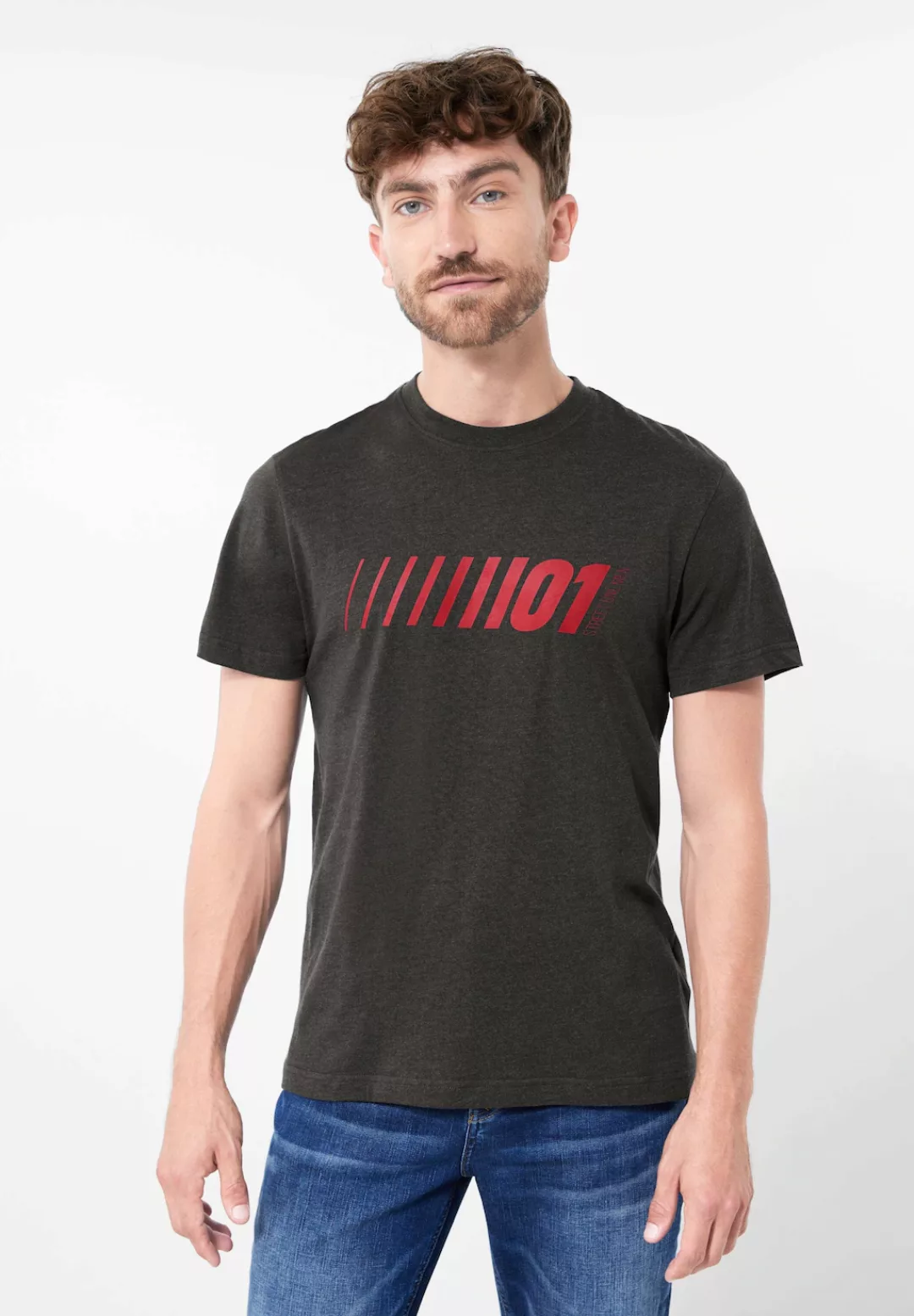 STREET ONE MEN T-Shirt, in Unifarbe günstig online kaufen