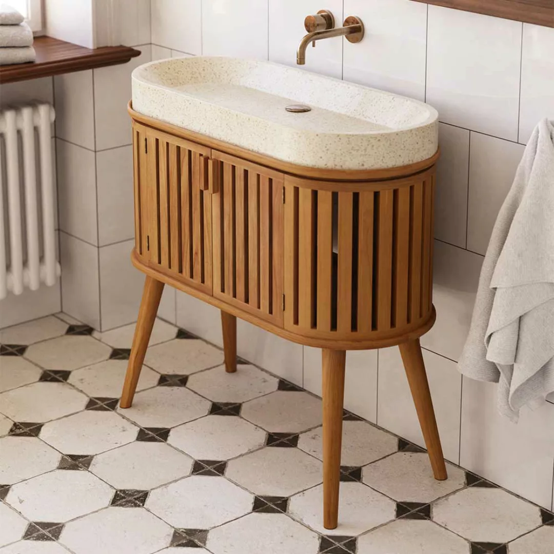 Waschtisch mit Becken aus Teak Massivholz Skandi Design günstig online kaufen