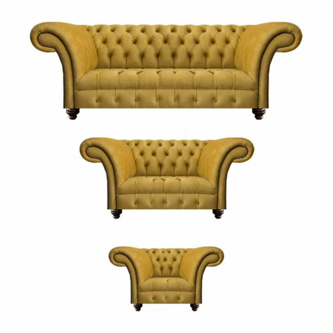 JVmoebel Chesterfield-Sofa Luxus Gelb Sofagarnitur 3tlg Wohnzimmer Textil S günstig online kaufen