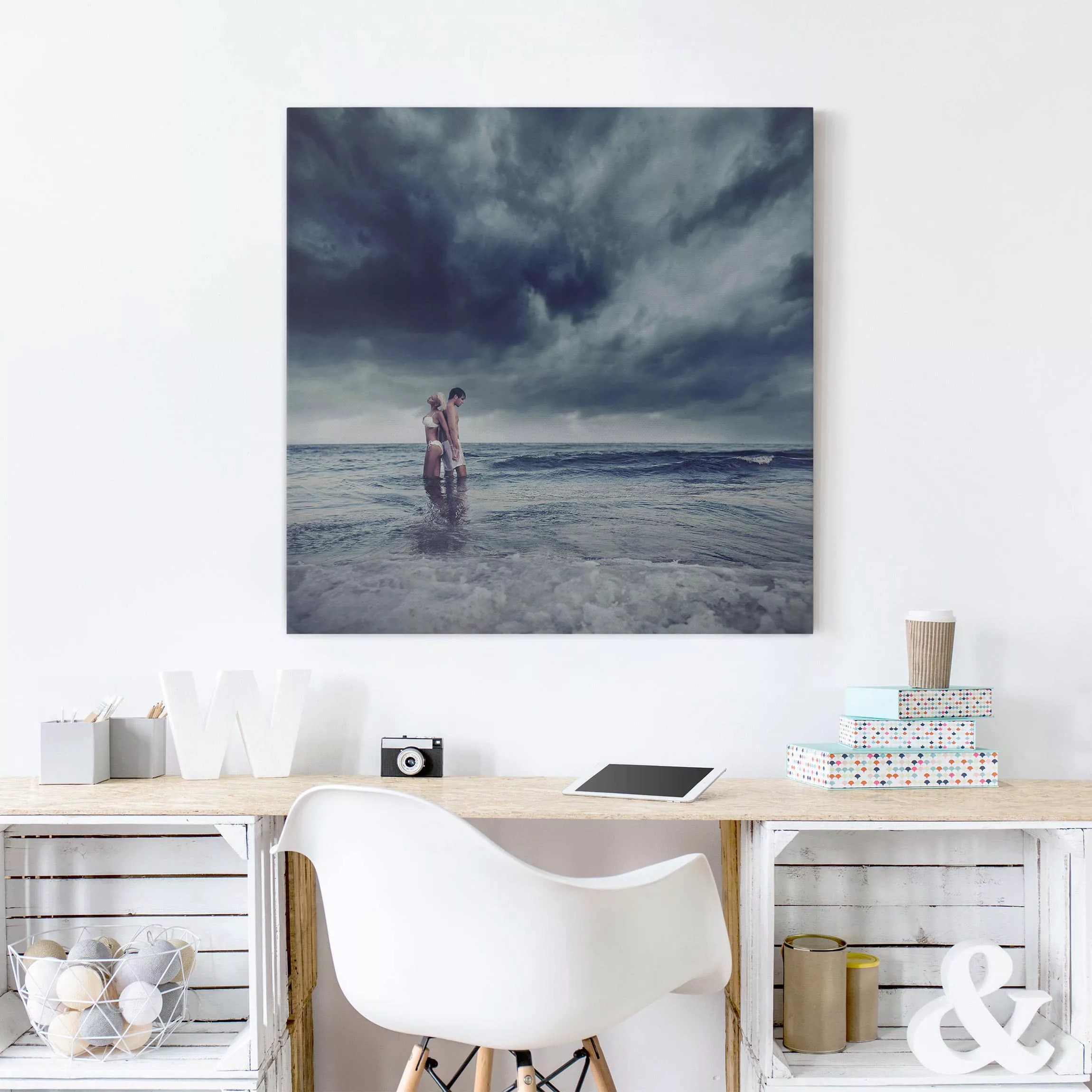 Leinwandbild Portrait - Quadrat Lovers And The Sea günstig online kaufen