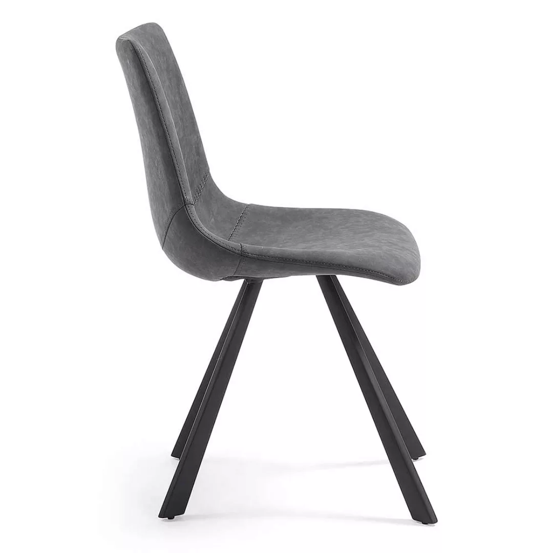 Kunstleder Stühle in Dunkelgrau Metallgestell (2er Set) günstig online kaufen