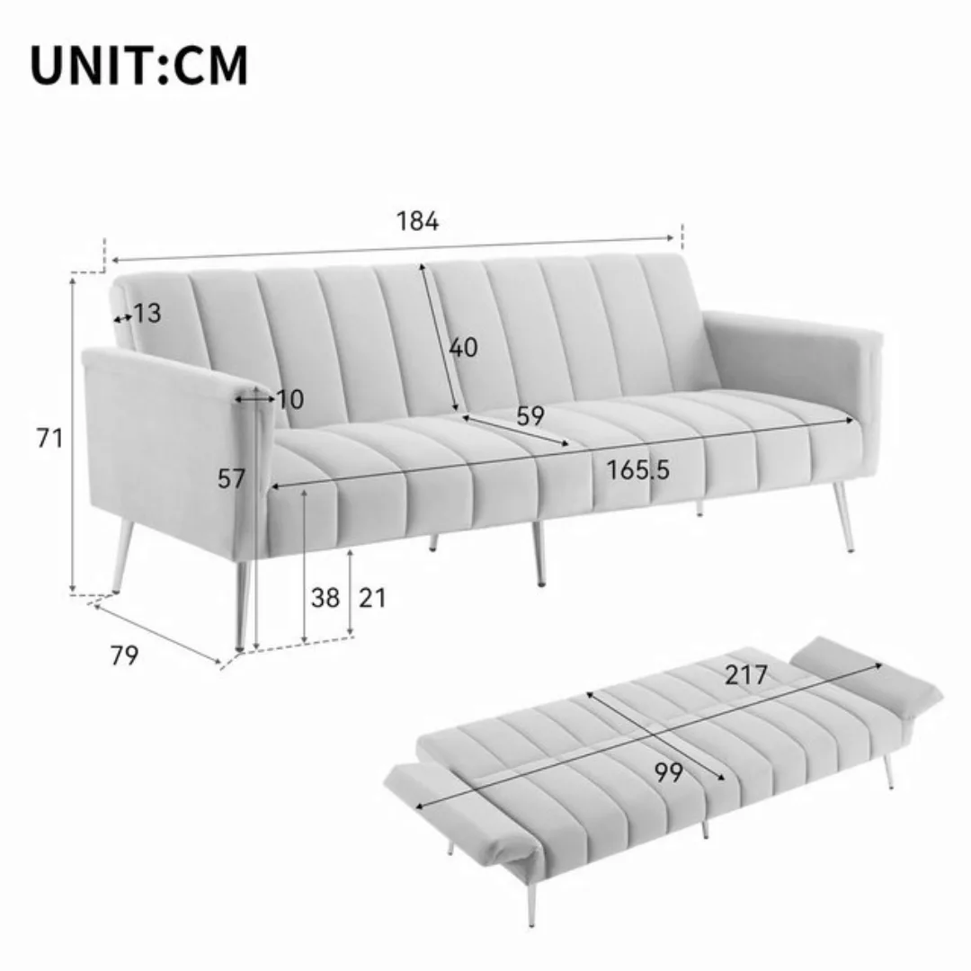 SeedWave Schlafsofa 3-Sitzer Sofa mit Schlaffunktion, Samt-Klappsofa, verst günstig online kaufen