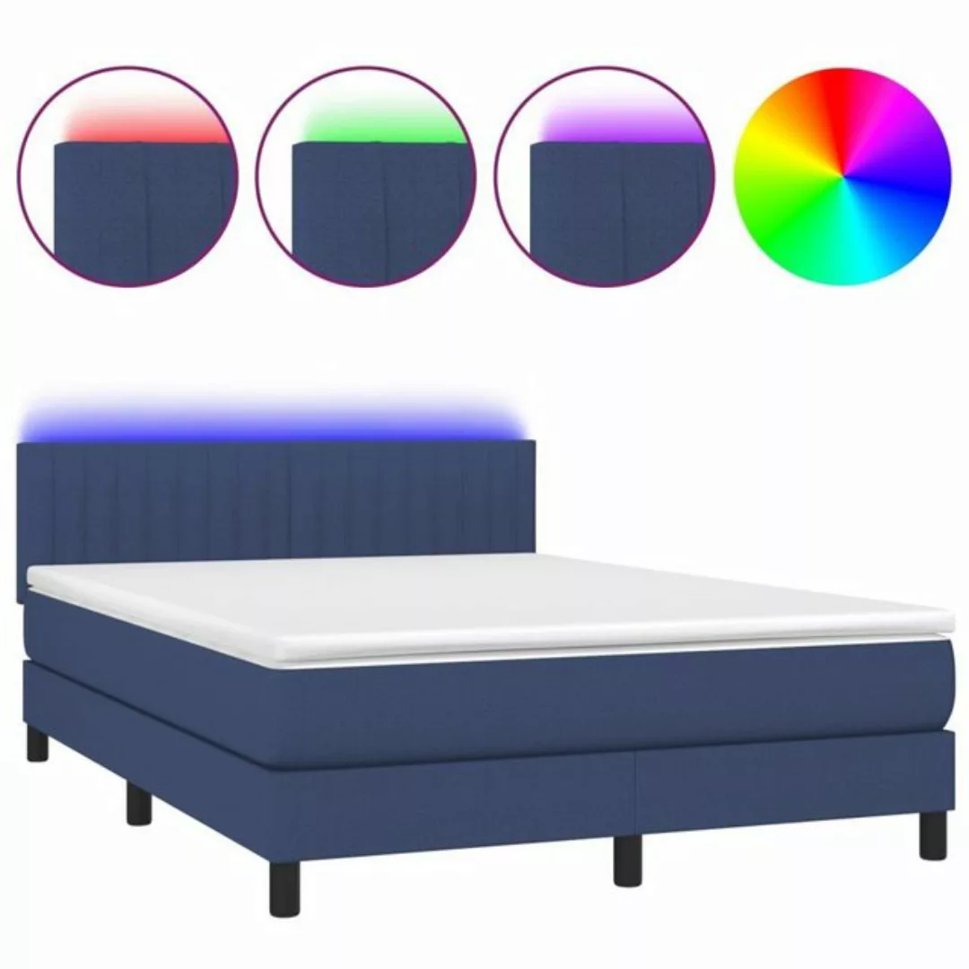 vidaXL Boxspringbett Boxspringbett mit Matratze LED Blau 140x200 cm Stoff B günstig online kaufen