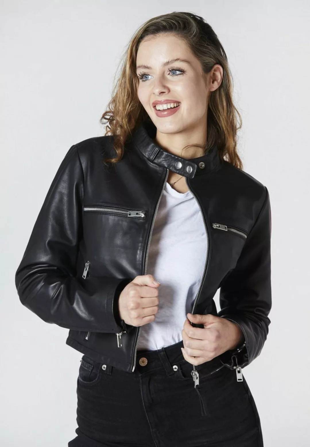 Bolongaro Trevor Lederjacke Classic Motto Rennfahrer Kragen, Superweiches L günstig online kaufen