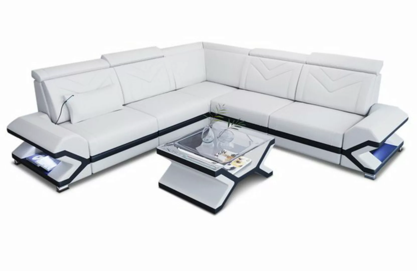 Sofa Dreams Ecksofa Ledersofa Couch Sorrento L Form Sofa Leder, mit LED, wa günstig online kaufen