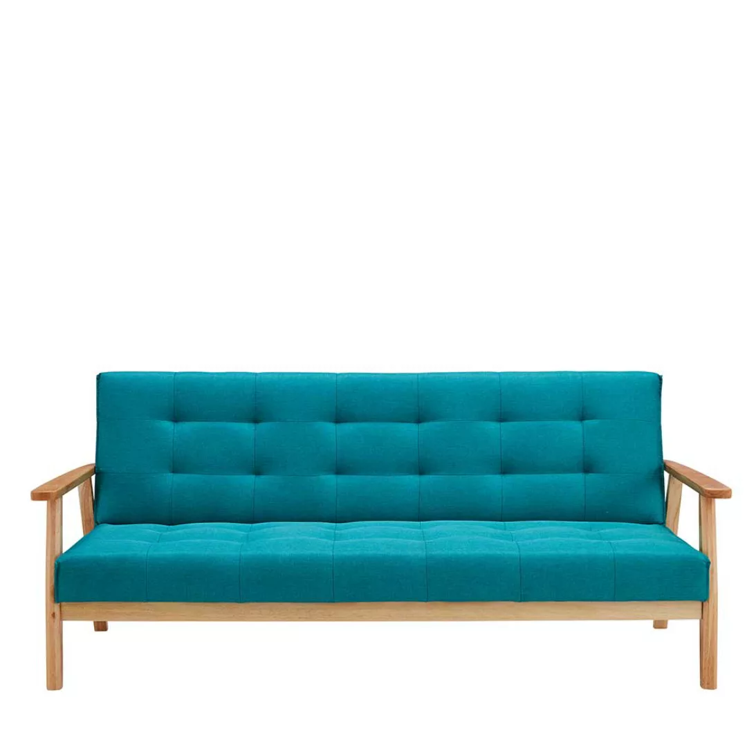 Retro Sofa in Petrol Webstoff Rücken-Klappmechanik günstig online kaufen