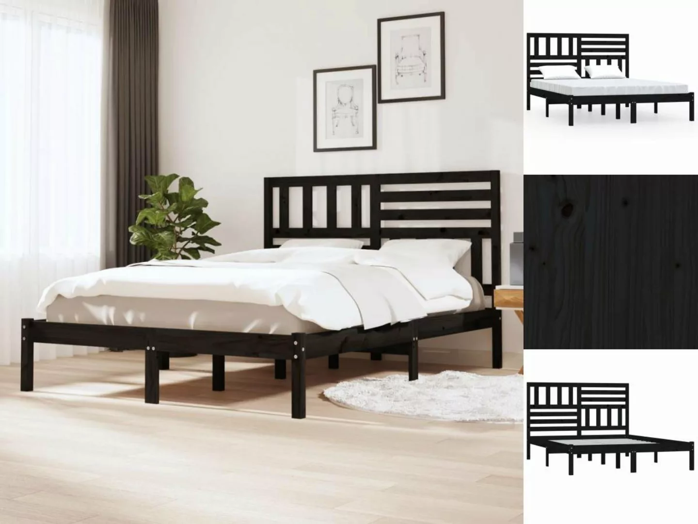vidaXL Bettgestell Massivholzbett Schwarz Kiefer 120x200 cm Bett Bettrahmen günstig online kaufen