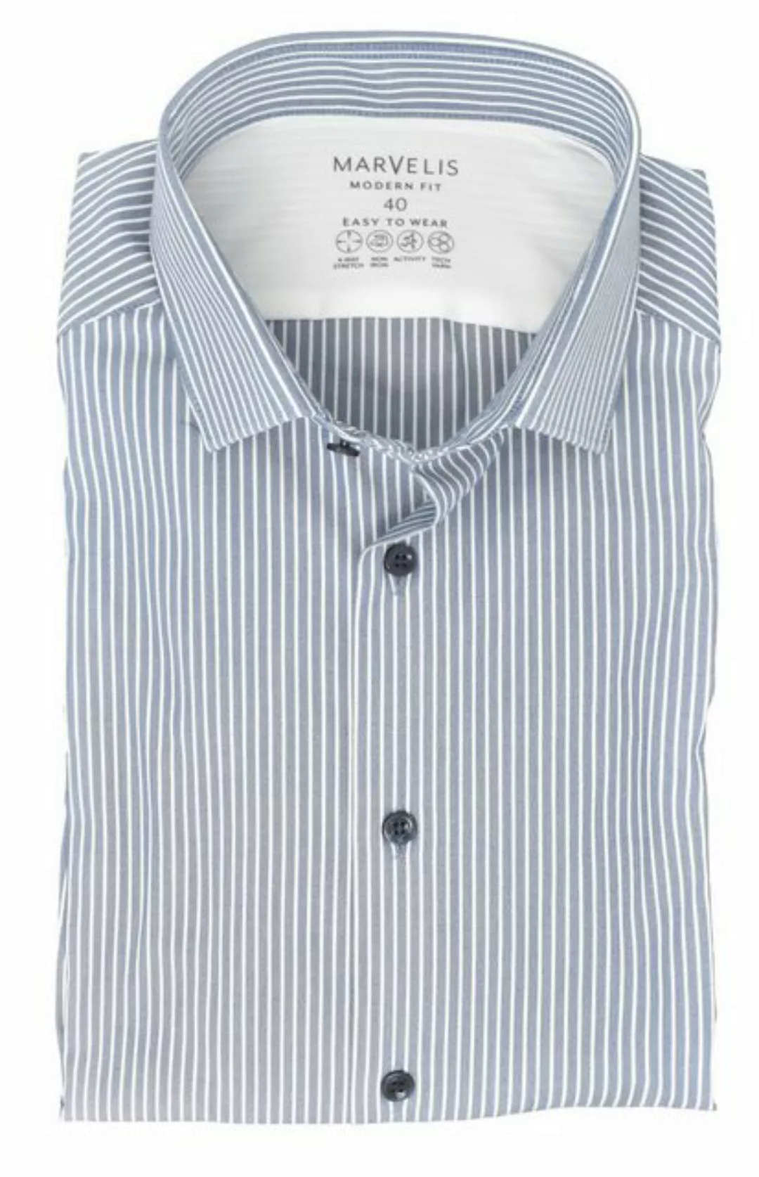 MARVELIS Langarmhemd Easy To Wear Hemd - Modern Fit - Langarm - Gestreift - günstig online kaufen