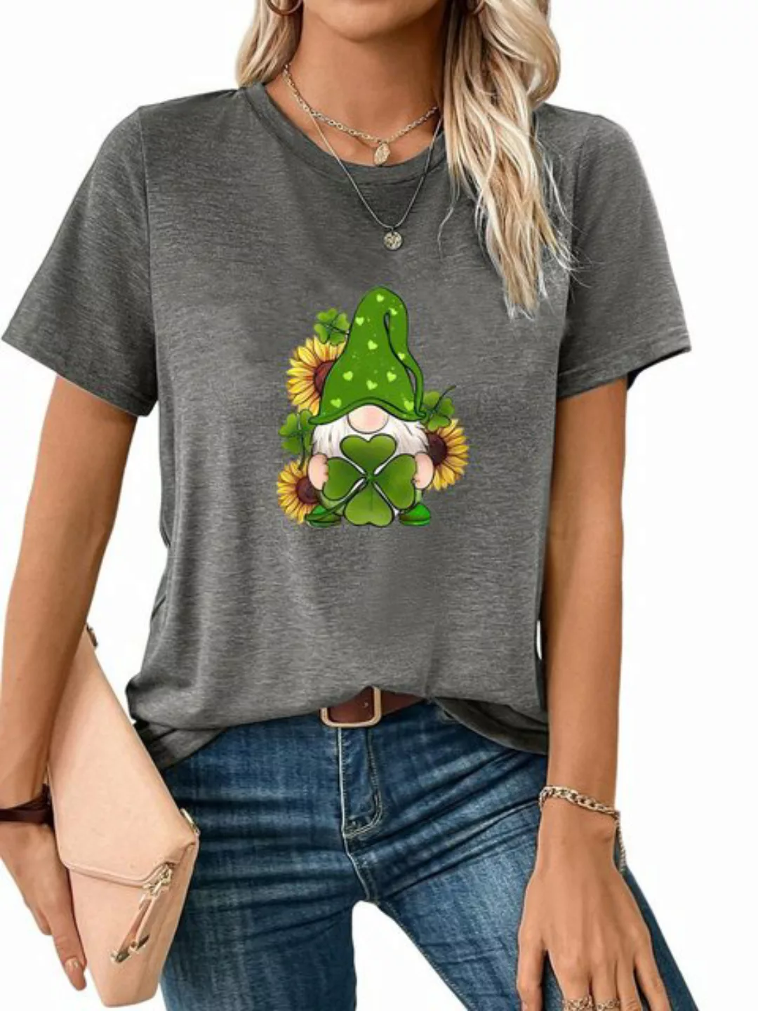 PYL Print-Shirt Damen Sommer St. Patricks Tag Casual T-Shirt mit Kleeblatt günstig online kaufen