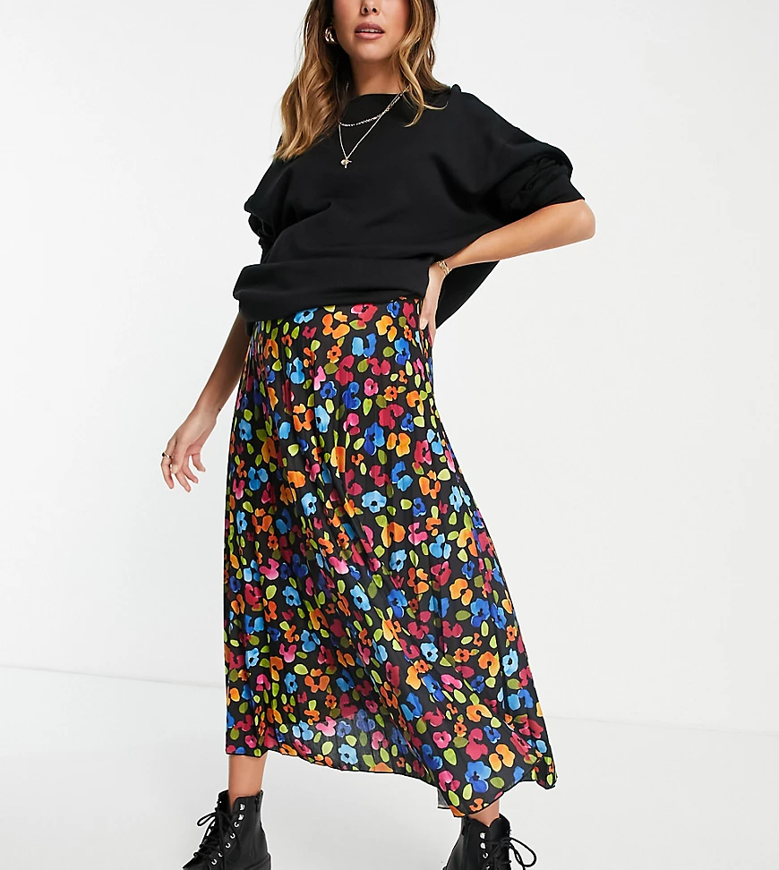 ASOS DESIGN Maternity – Midi-Faltenrock aus Jersey mit buntem Blumenmuster günstig online kaufen