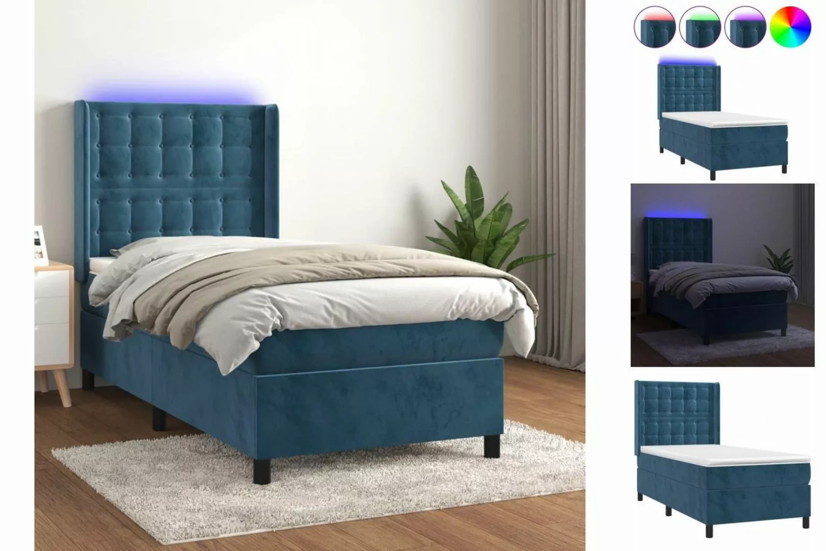 vidaXL Bettgestell Boxspringbett mit Matratze LED Dunkelblau 100x200 cm Sam günstig online kaufen