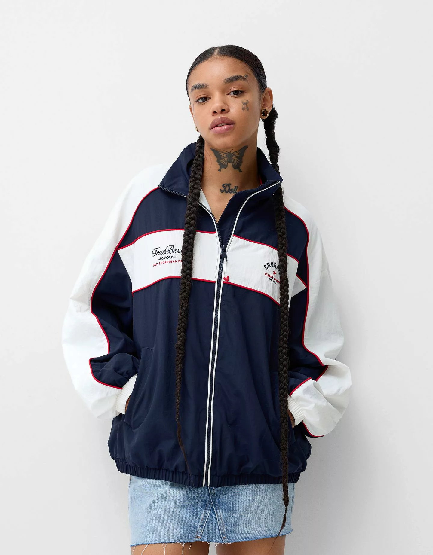 Bershka Leichte Sportliche Jacke Damen M Marinenblau günstig online kaufen