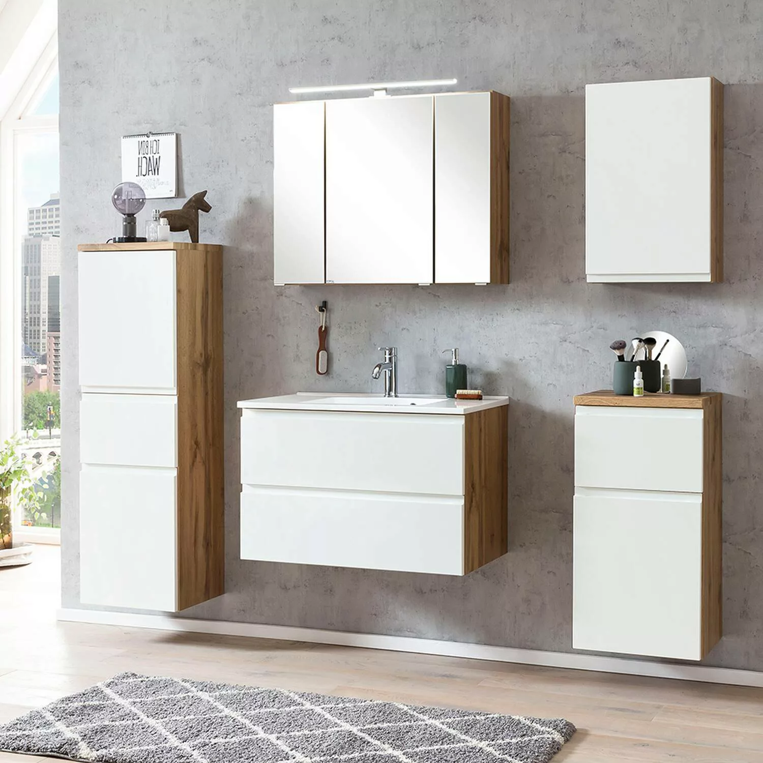 Lomadox Hochschrank VASTO-03-WHITE Midischrank 40cm Wotan Eiche Nb. mit wei günstig online kaufen