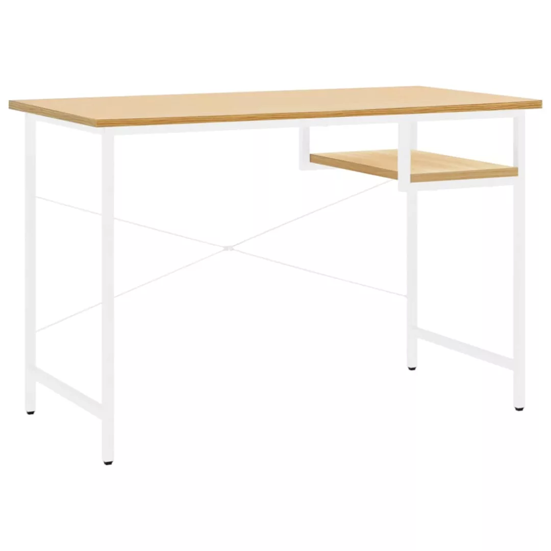 Computertisch Weiß Und Eiche Hell 105x55x72 Cm Mdf Und Metall günstig online kaufen