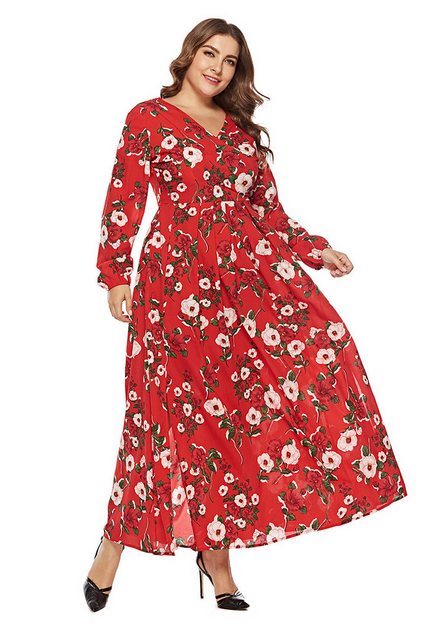 MIMIOO Maxikleid Bedrucktes Damenkleid mit langen Ärmeln Tragen Sie, was zu günstig online kaufen