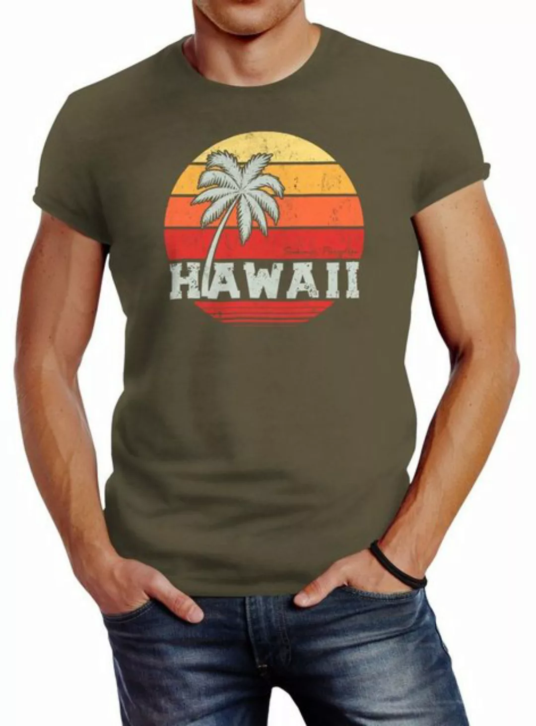 Neverless Print-Shirt Herren T-Shirt Hawaii Palme Tropical Summer Retro Sli günstig online kaufen