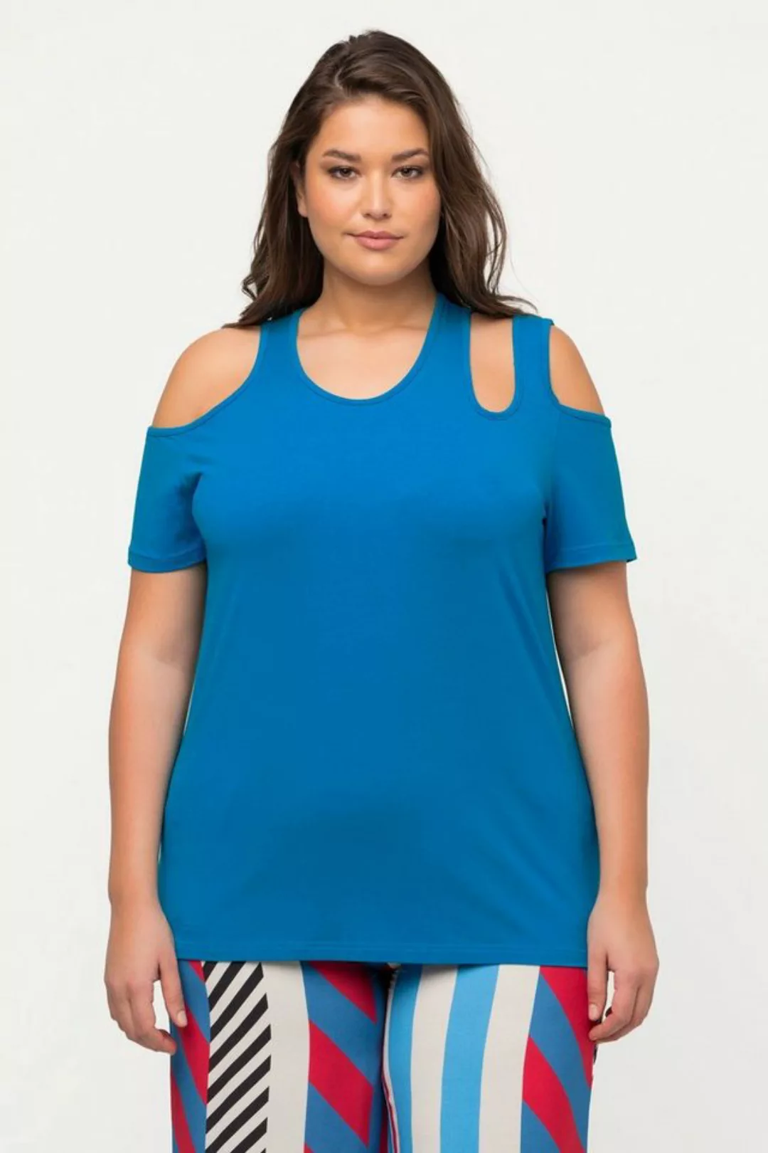 Ulla Popken Rundhalsshirt T-Shirt Cut-Outs Rundhalsausschnitt Halbarm günstig online kaufen