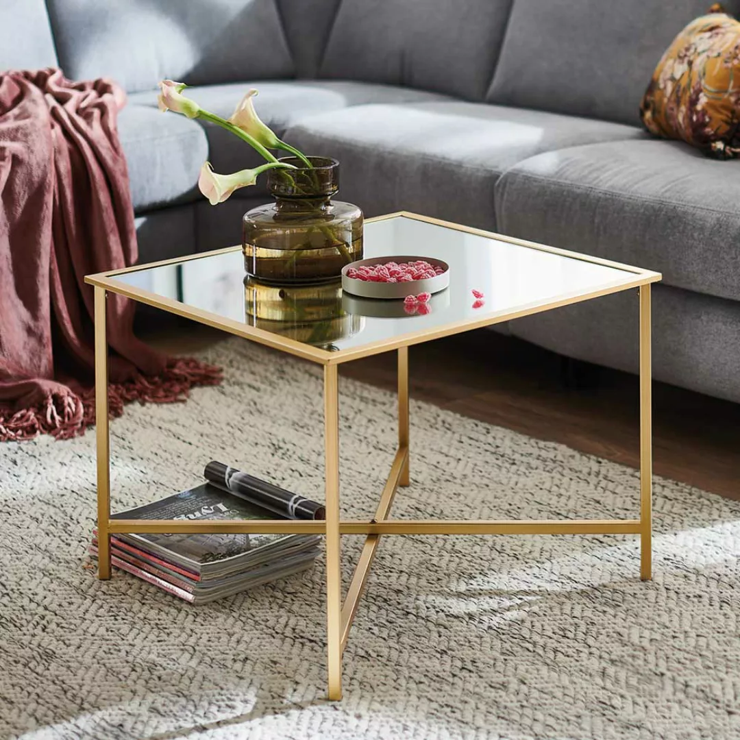 Coffee Table in Goldfarben Spiegelglas Platte günstig online kaufen