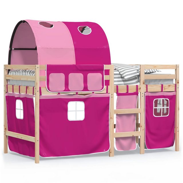 vidaXL Bett Kinderhochbett mit Tunnel Rosa 90x200 cm Massivholz Kiefer günstig online kaufen