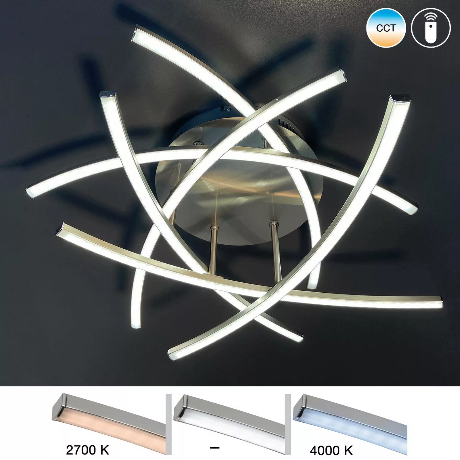 LED-Deckenlampe Cross Tunable White, 6-fl, nickel günstig online kaufen