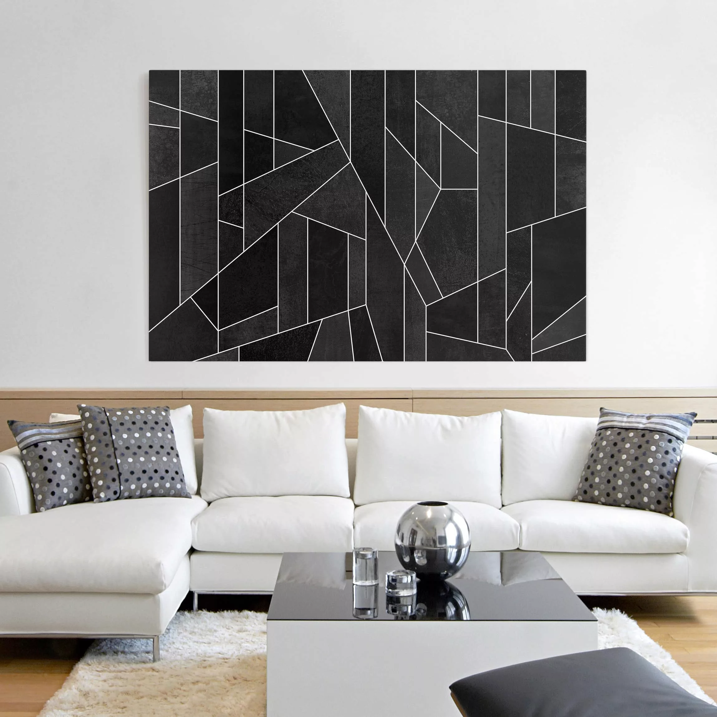 Leinwandbild Abstrakt - Querformat Schwarz Weiß Geometrie Aquarell günstig online kaufen