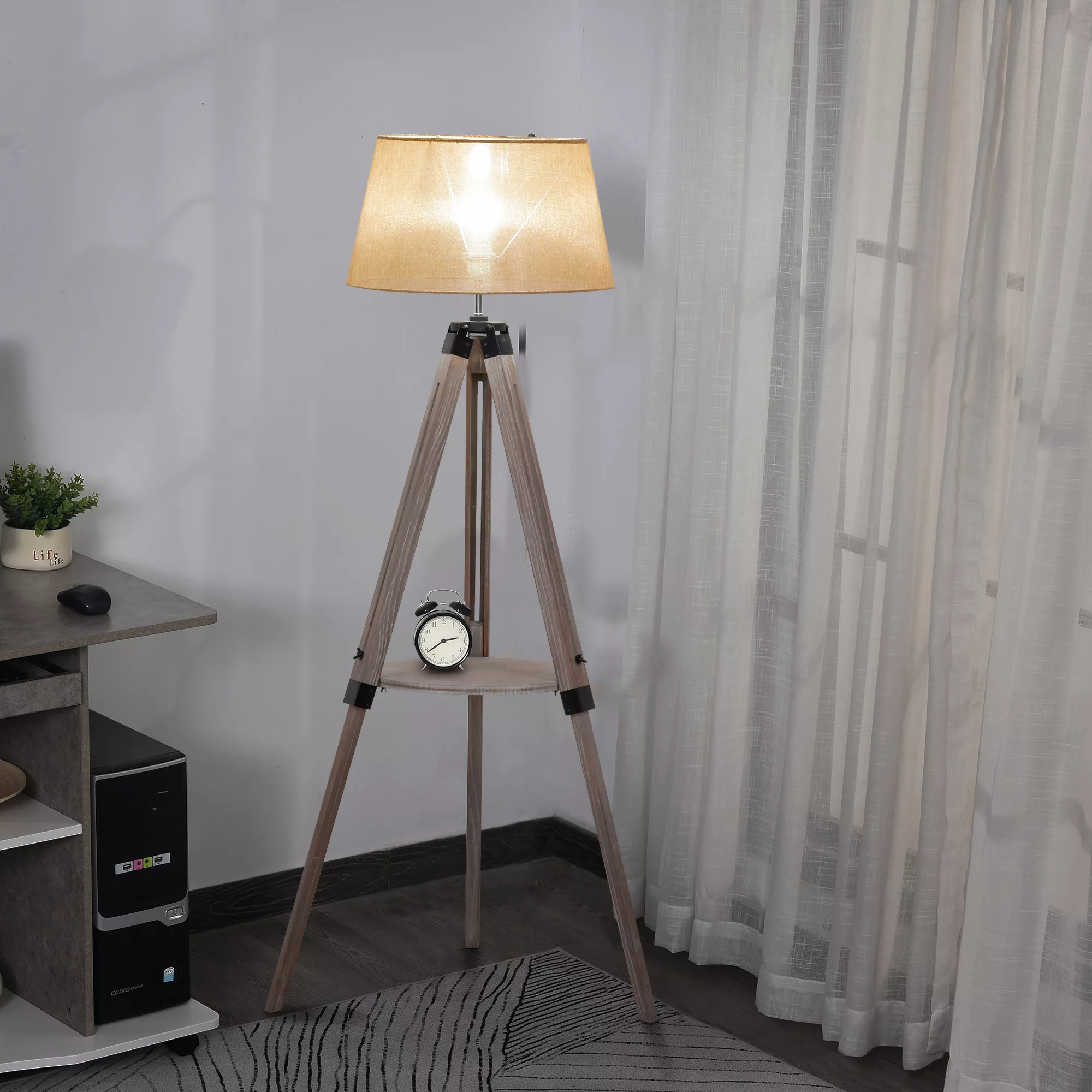HOMCOM Stehlampe mit Regal  Höhenverstellbare Standleuchte im Vintage-Stil, günstig online kaufen