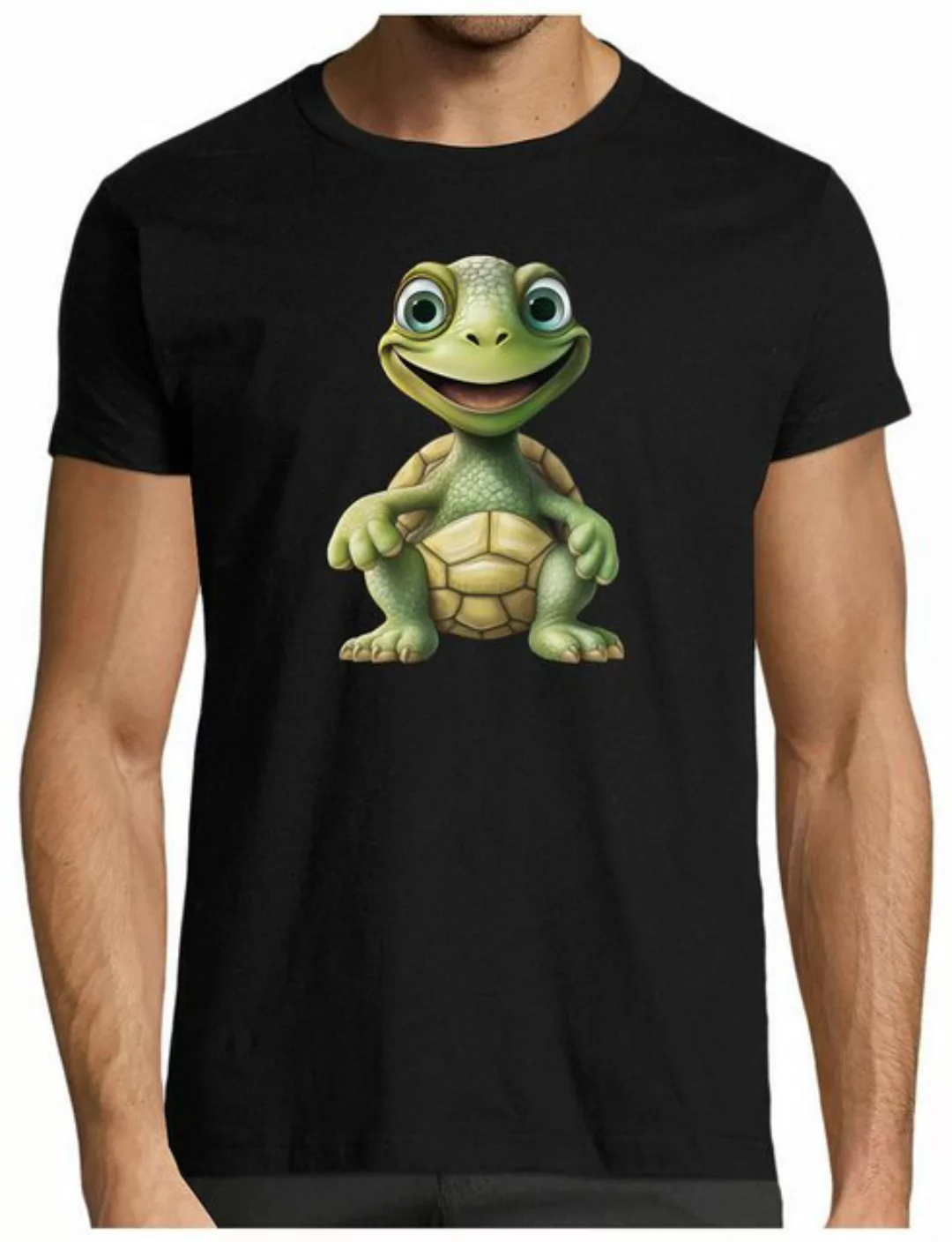 MyDesign24 T-Shirt Herren Print Shirt - Cartoon Schildkröte Brustprint Baum günstig online kaufen