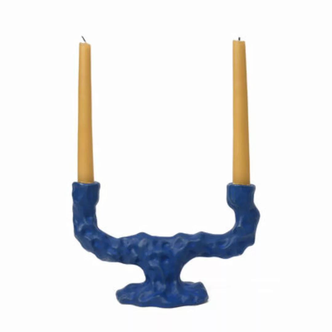 Kerzenleuchter Dito keramik blau / 25 x 8 x H 16 cm - Steinzeug - Ferm Livi günstig online kaufen