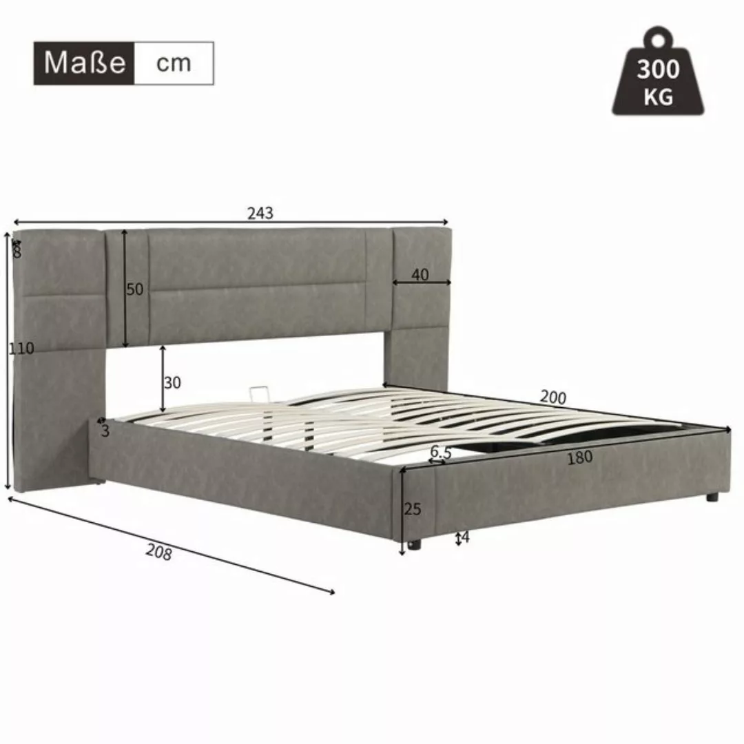 KoDise Polsterbett Stauraumbett hydraulisches Doppelbett mit LED-Beleuchtun günstig online kaufen