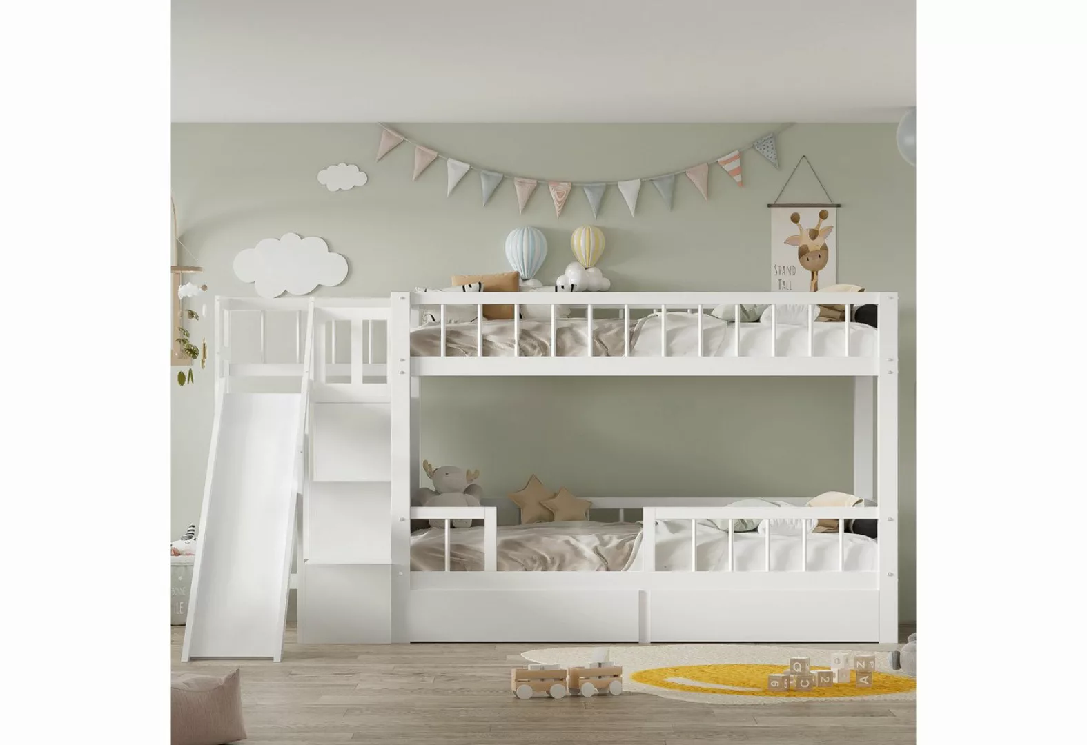 OKWISH Etagenbett Kinderbett (mit 2 Schubladen,ohne Matratze), mit Rutsche günstig online kaufen