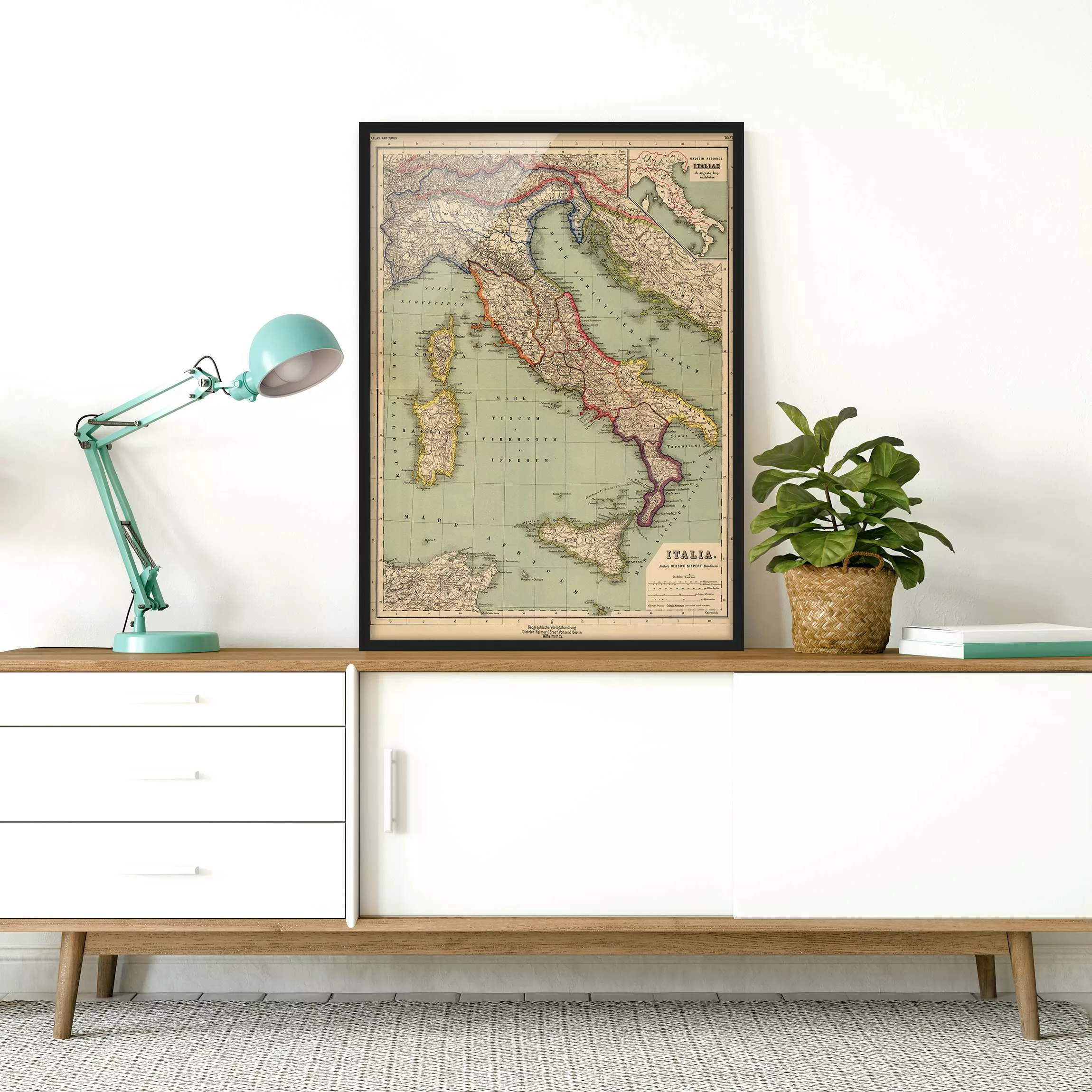 Bild mit Rahmen Vintage Landkarte Italien günstig online kaufen