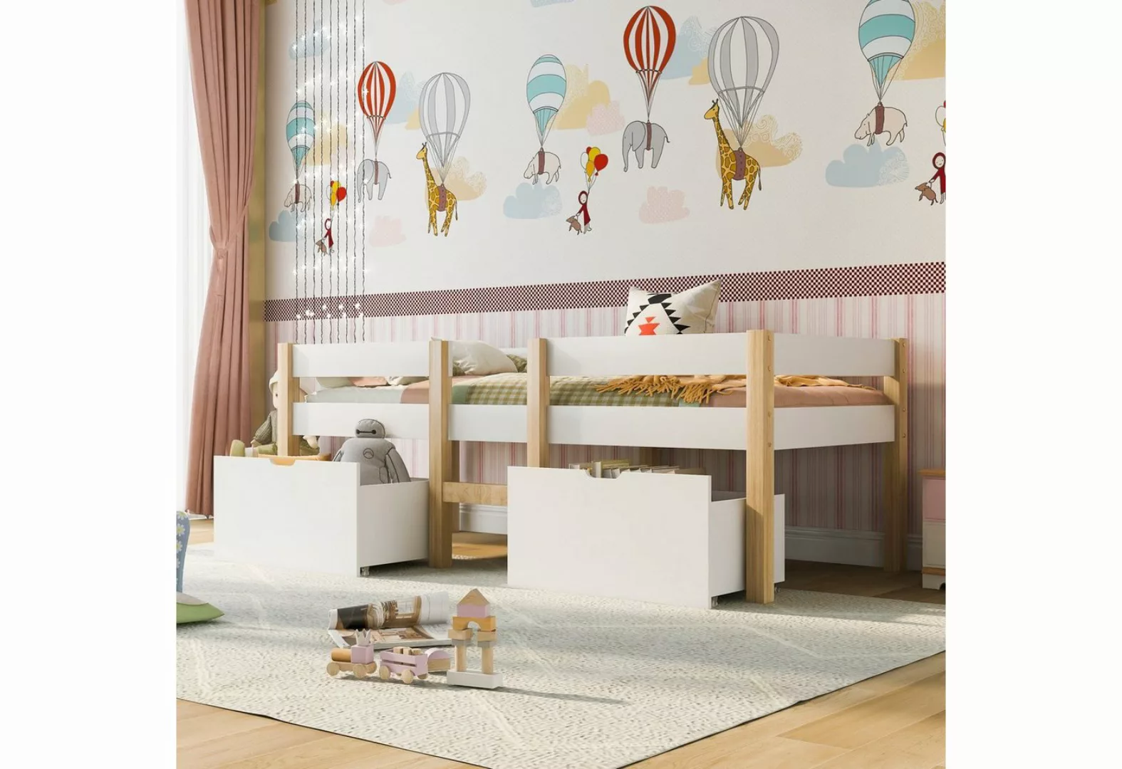 DEULE Kinderbett Bett Kinderbett Schublade Rausfallschutz Kiefer 90x200 cm günstig online kaufen