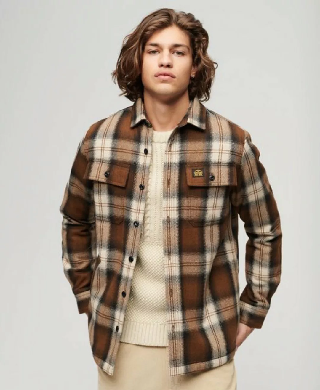 Superdry Hemdjacke WOOL MILLER OVERSHIRT Roderick Check Brown günstig online kaufen