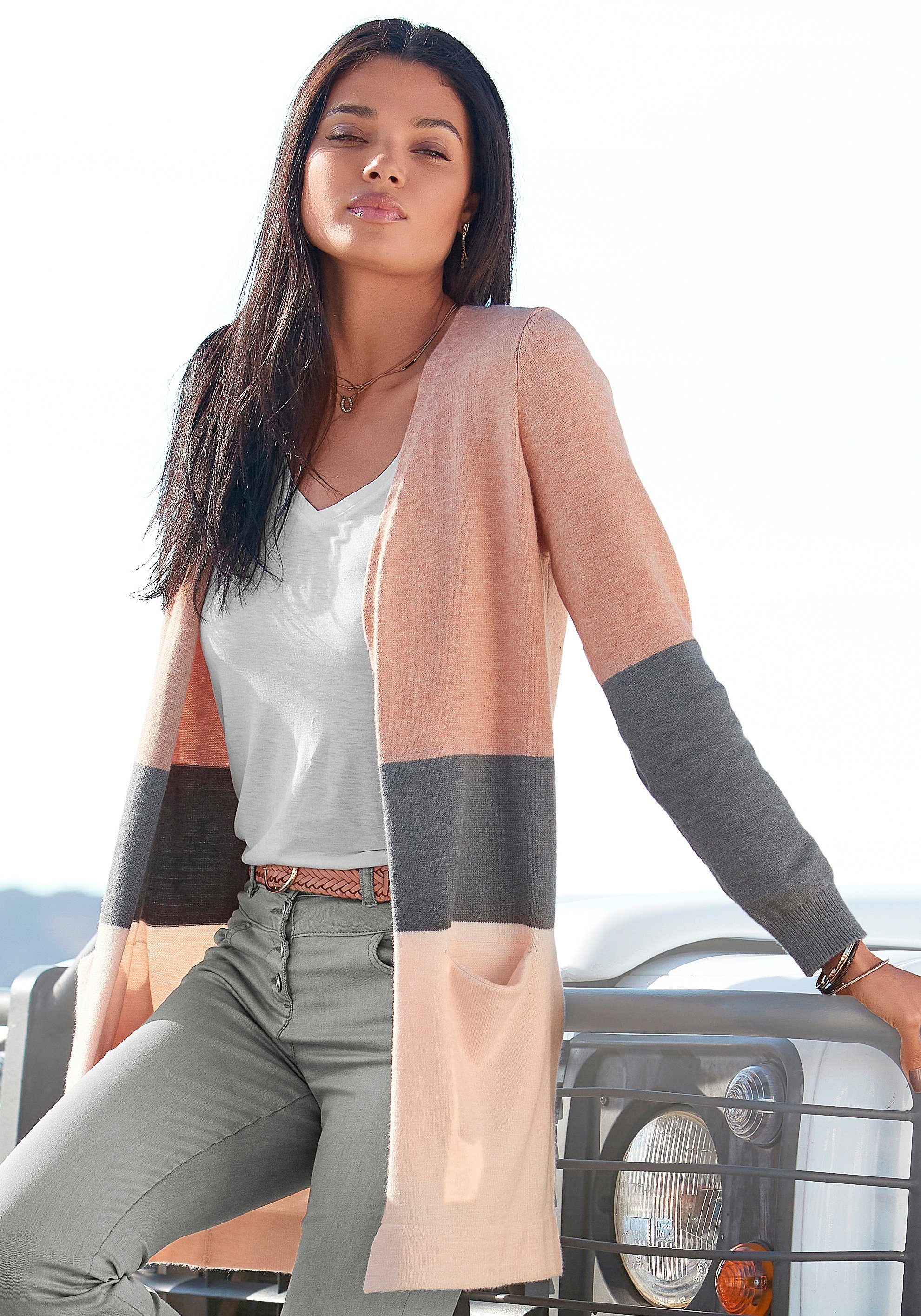 Vivance Cardigan, mit Colorblock-Optik und Taschen, lange Strickjacke günstig online kaufen
