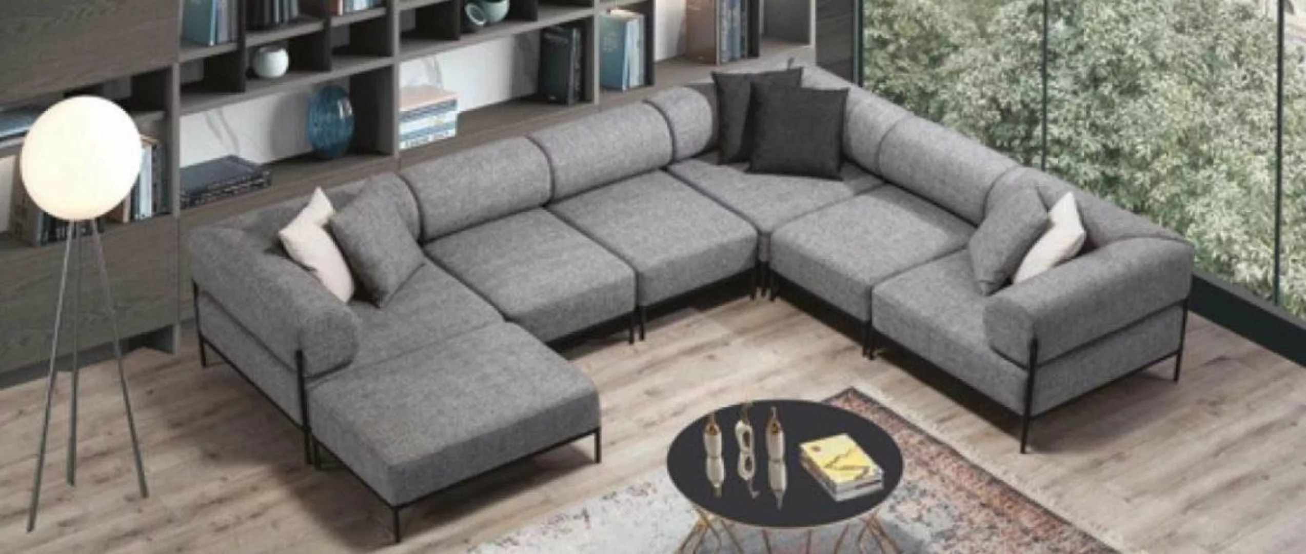 JVmoebel Ecksofa Graues Sofa Ecksofa Couch Polster Ecksofas Couchen Wohnzim günstig online kaufen