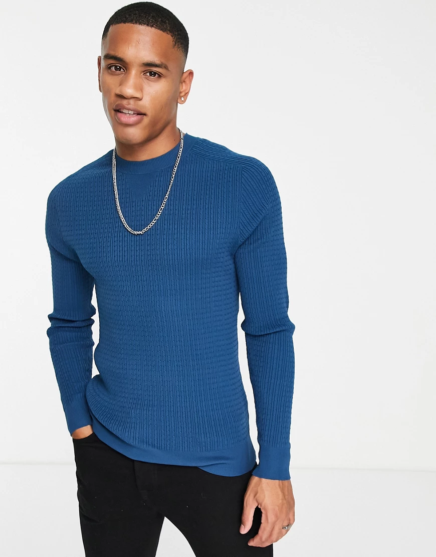 River Island – Körperbetonter Strickpullover in Blau günstig online kaufen