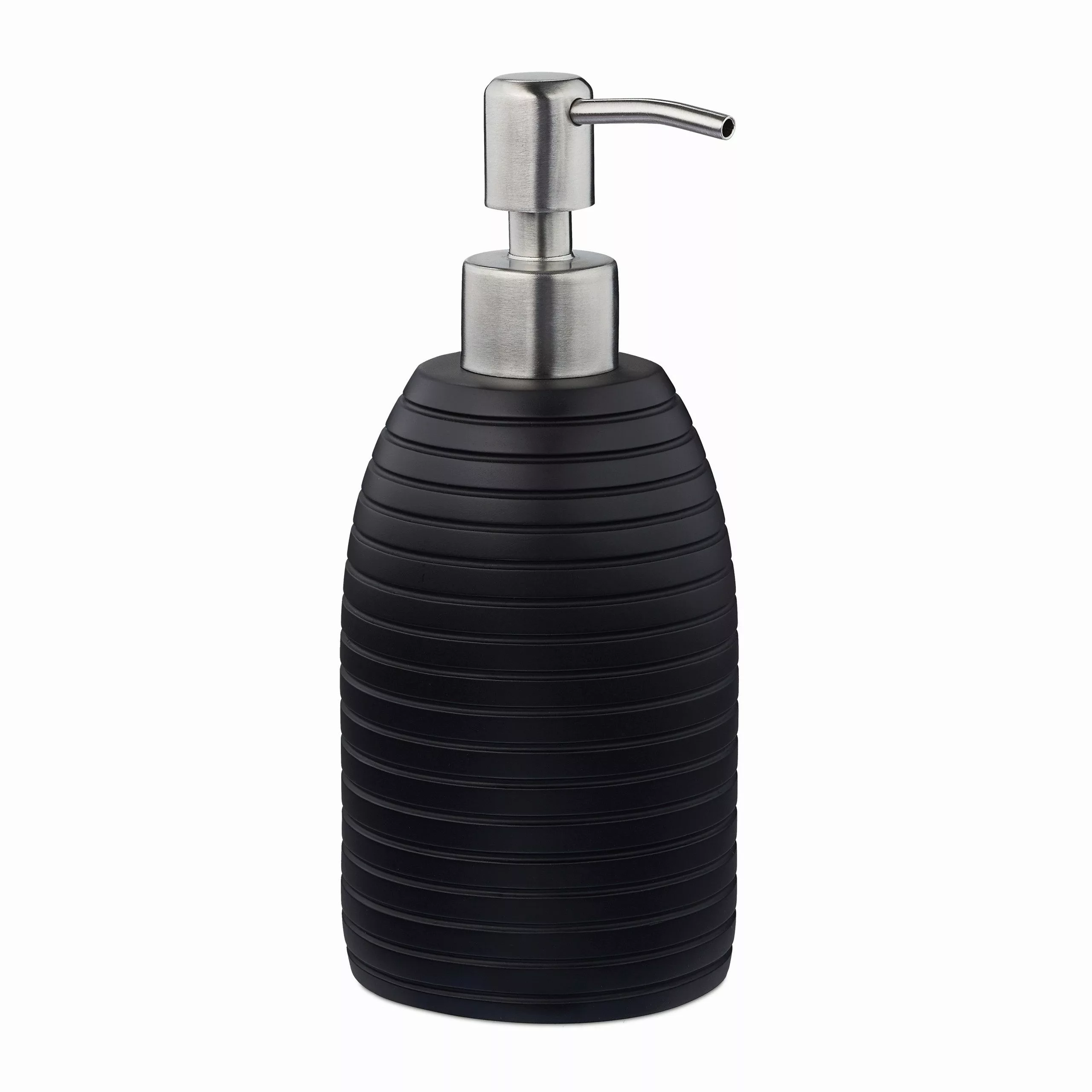 relaxdays Seifenspender Edelstahlpumpe Rille, Schwarz günstig online kaufen
